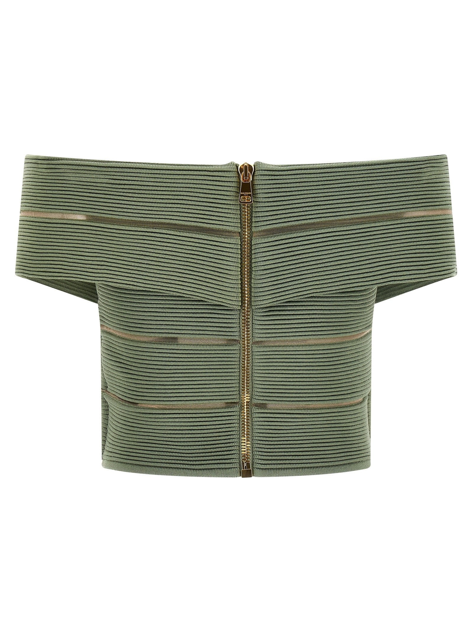Balmain Off the Shoulder Crop Top Green