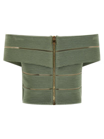 Balmain Off the Shoulder Crop Top Green