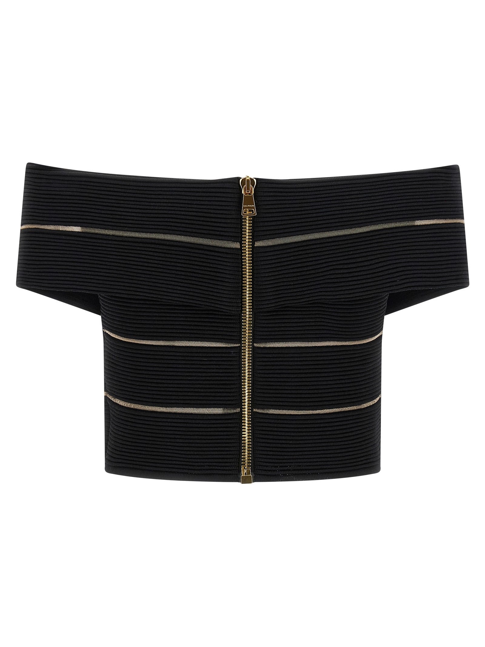 Balmain Off the Shoulder Crop Top Black