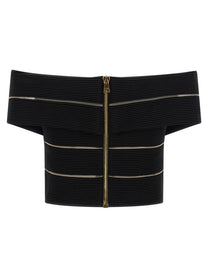 Balmain Off the Shoulder Crop Top Black