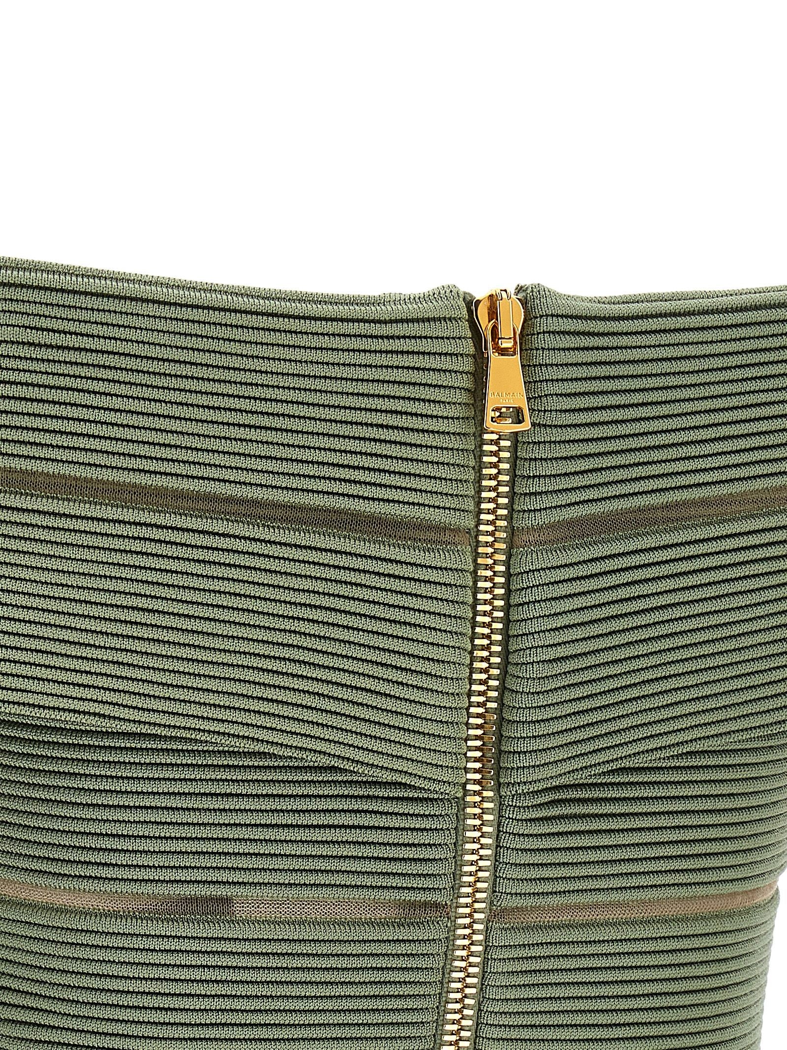 Balmain Off the Shoulder Crop Top Green