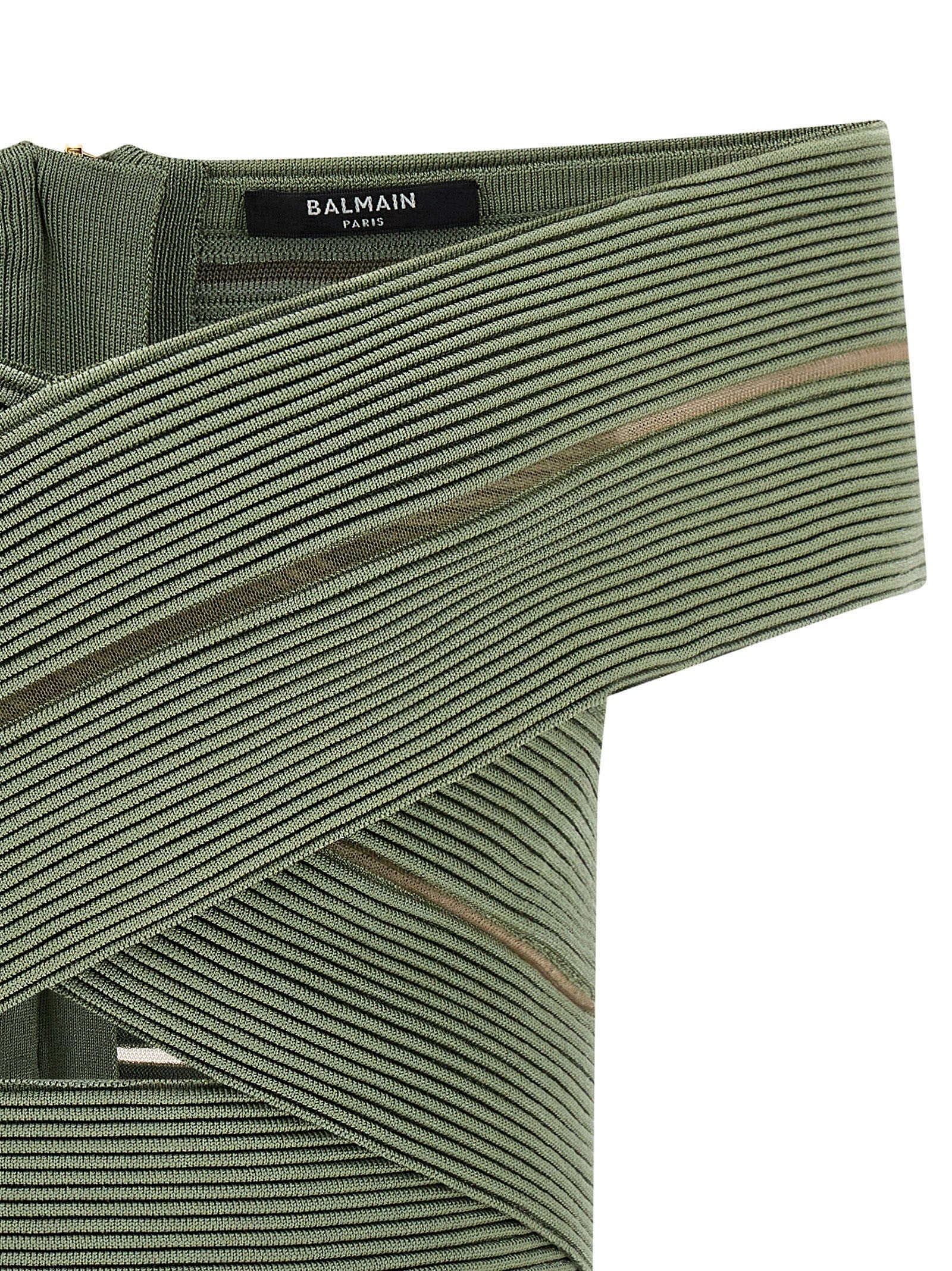 Balmain Off the Shoulder Crop Top Green