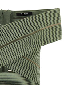 Balmain Off the Shoulder Crop Top Green