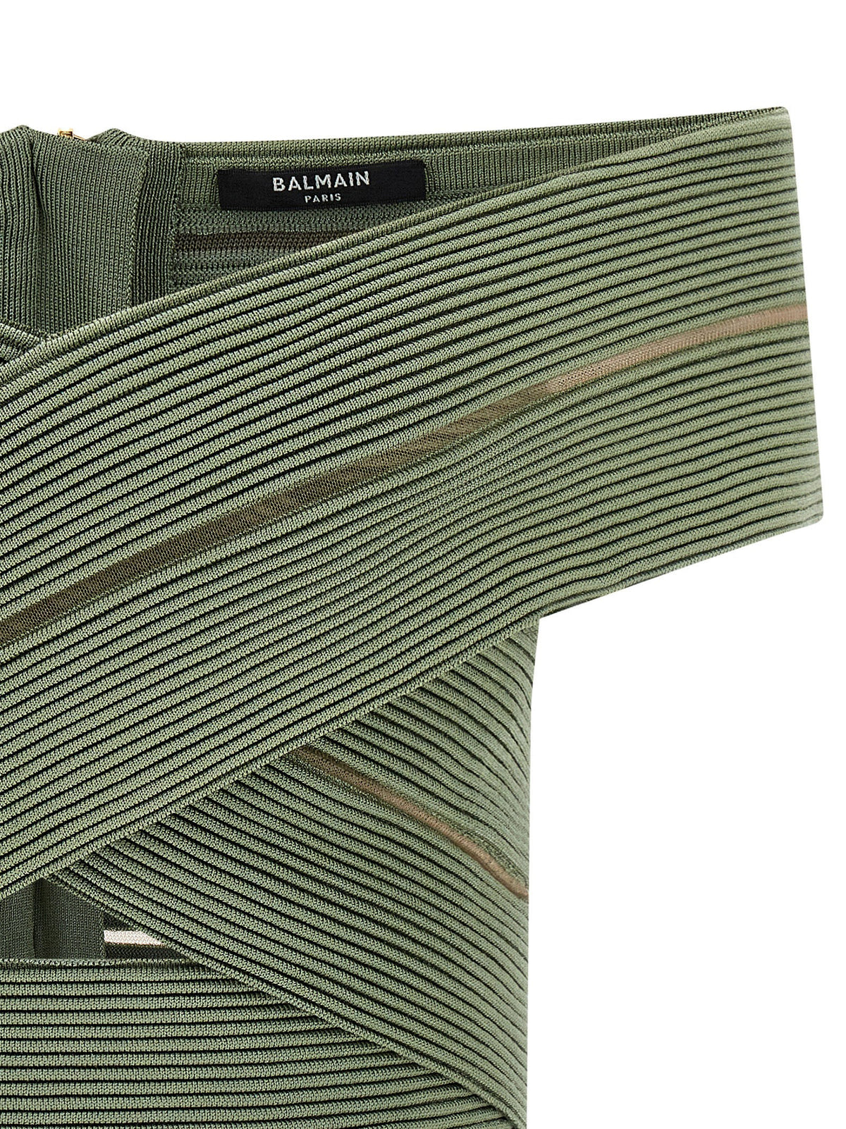Balmain Off the Shoulder Crop Top Green, view 4