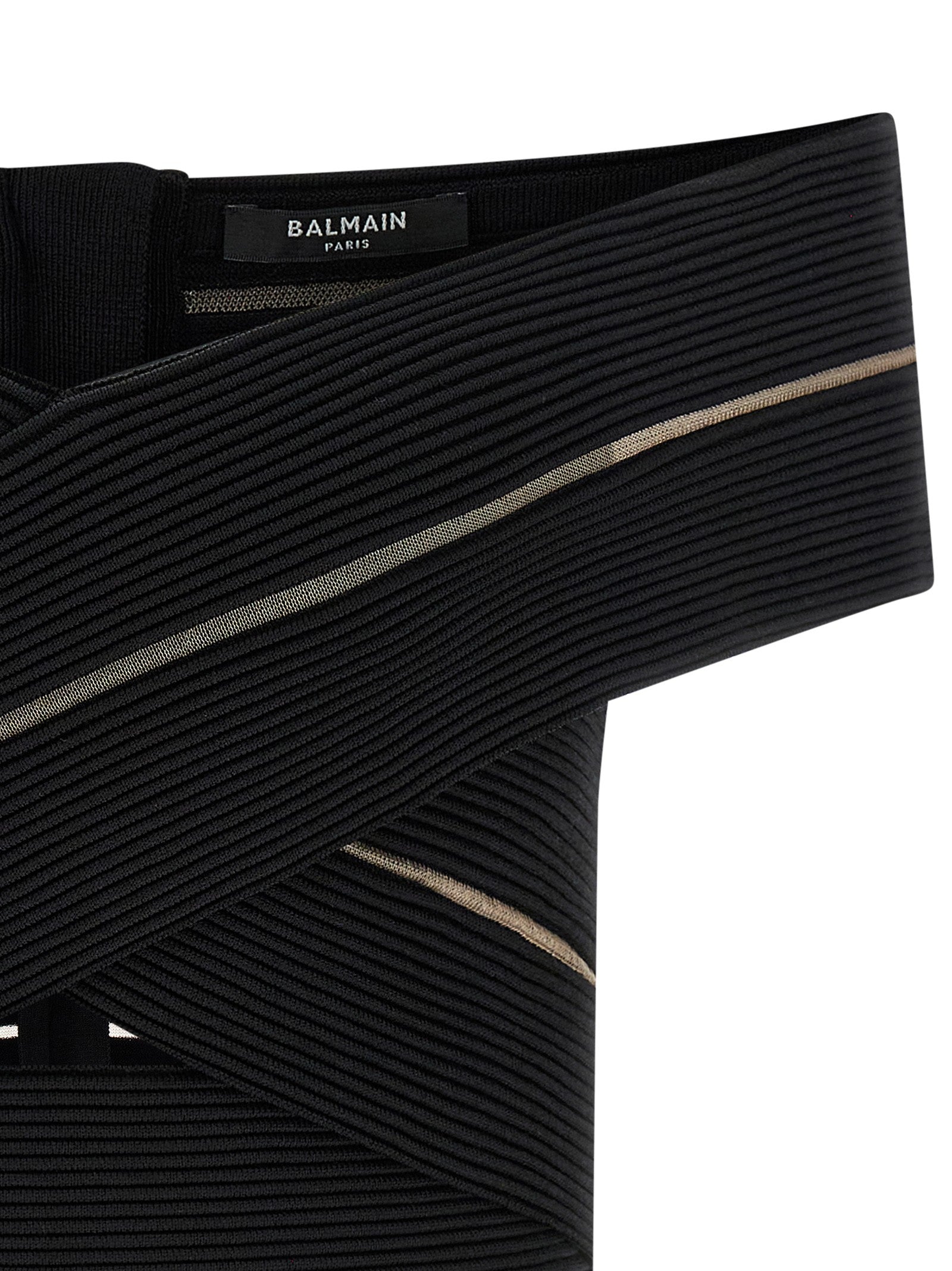 Balmain Off the Shoulder Crop Top Black