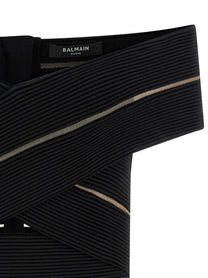 Balmain Off the Shoulder Crop Top Black
