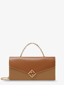 Fendi Women's On Chain FF Diamonds Leather Wallet Beige