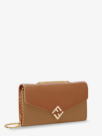 Fendi Women's On Chain FF Diamonds Leather Wallet Beige