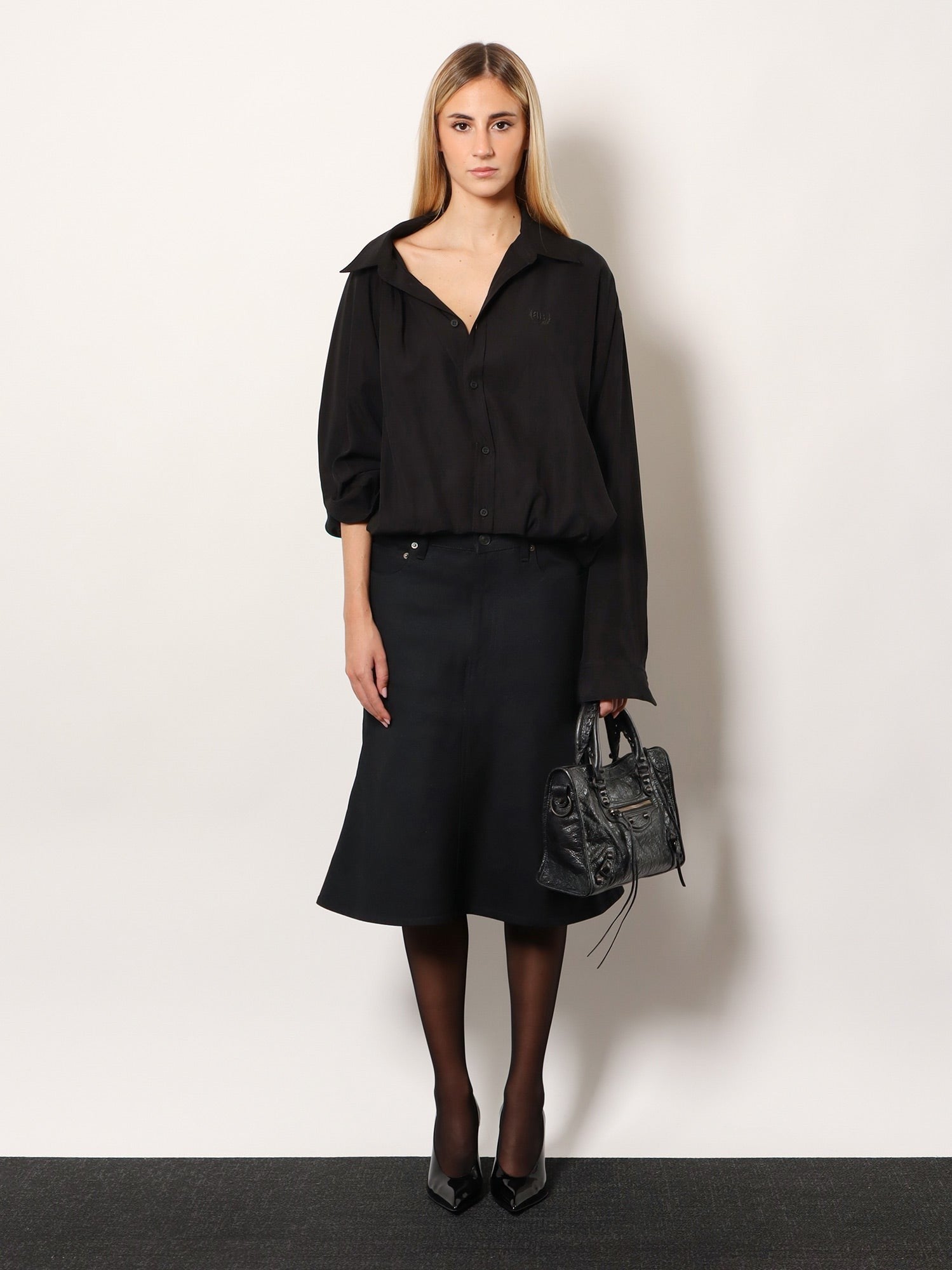Balenciaga Women's One Shoulder Lyocell Shirt Black