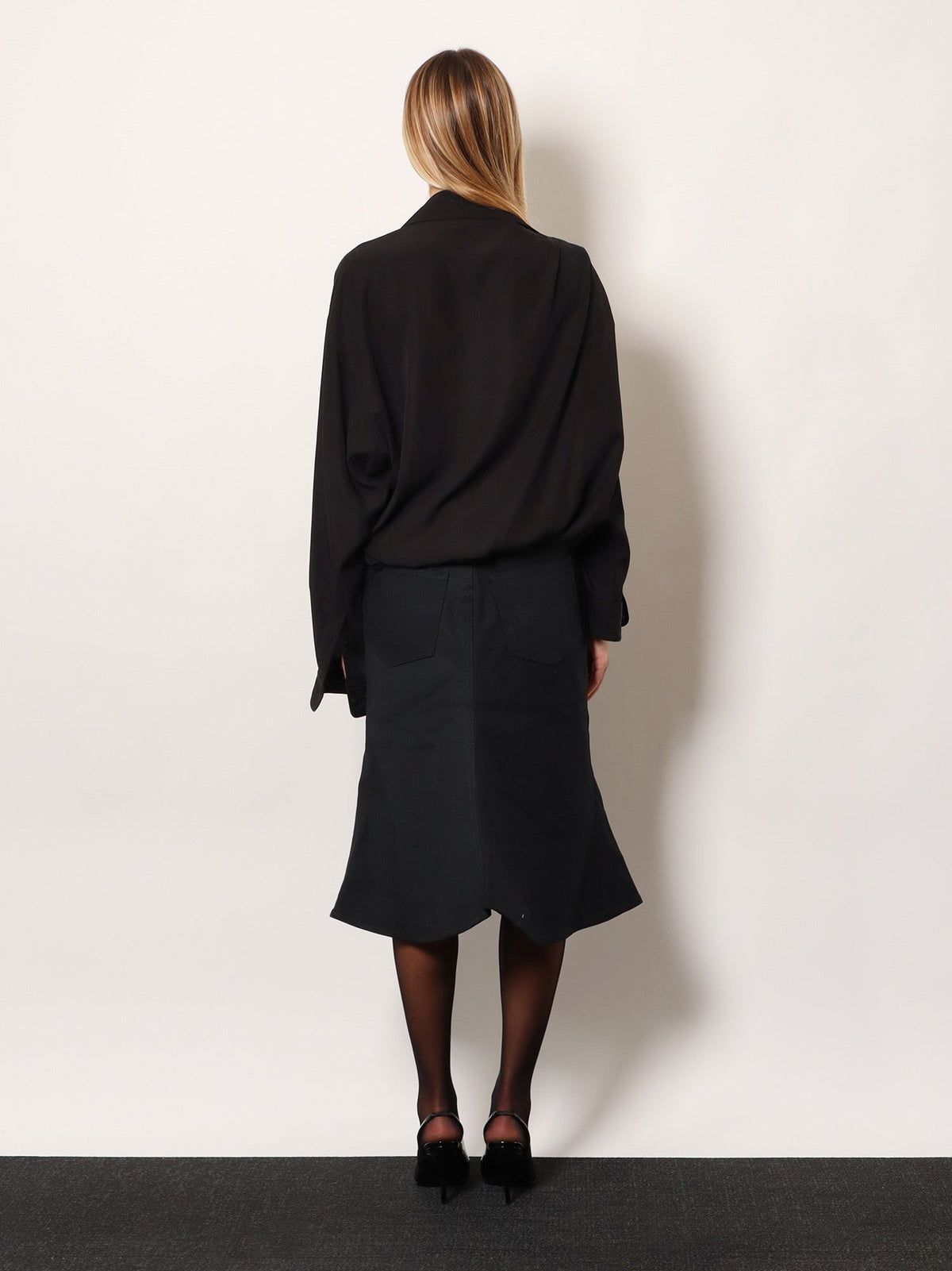 Balenciaga Women's One Shoulder Lyocell Shirt Black, view 3