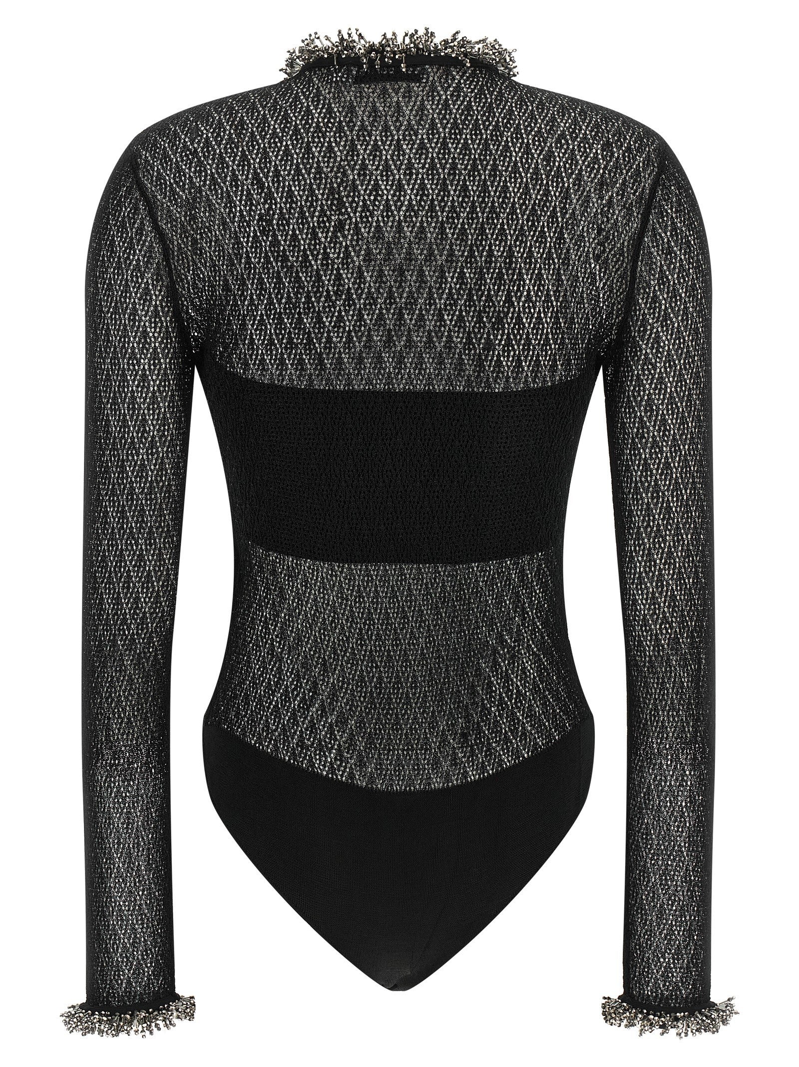 self-portrait Openwork Knitted Bodysuit Black