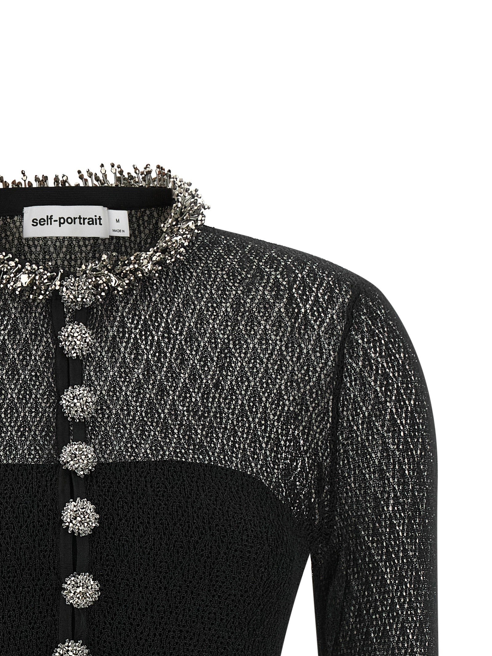 self-portrait Openwork Knitted Bodysuit Black