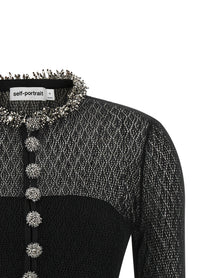 self-portrait Openwork Knitted Bodysuit Black