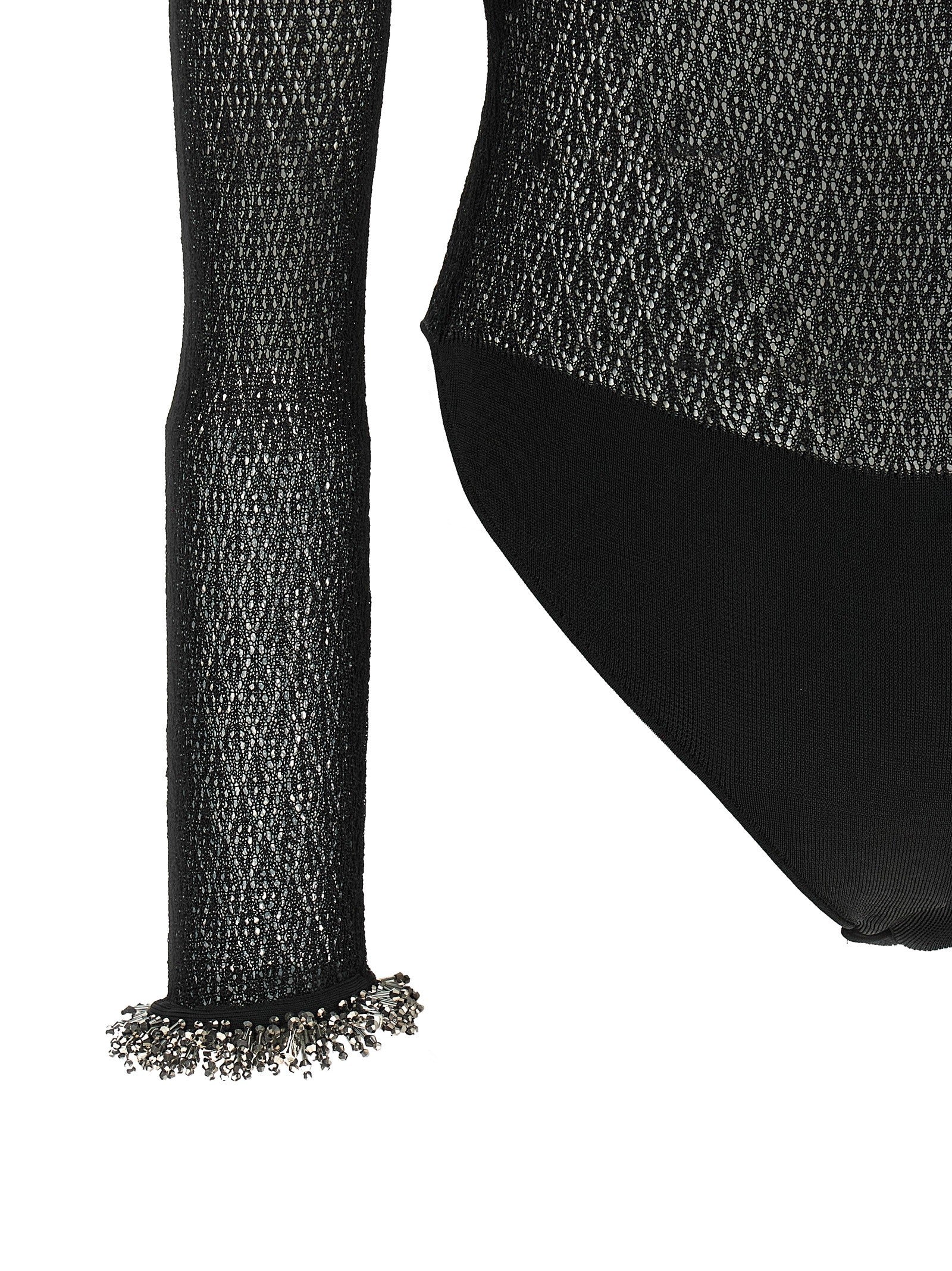 self-portrait Openwork Knitted Bodysuit Black