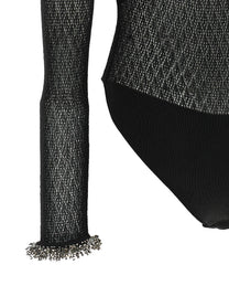 self-portrait Openwork Knitted Bodysuit Black