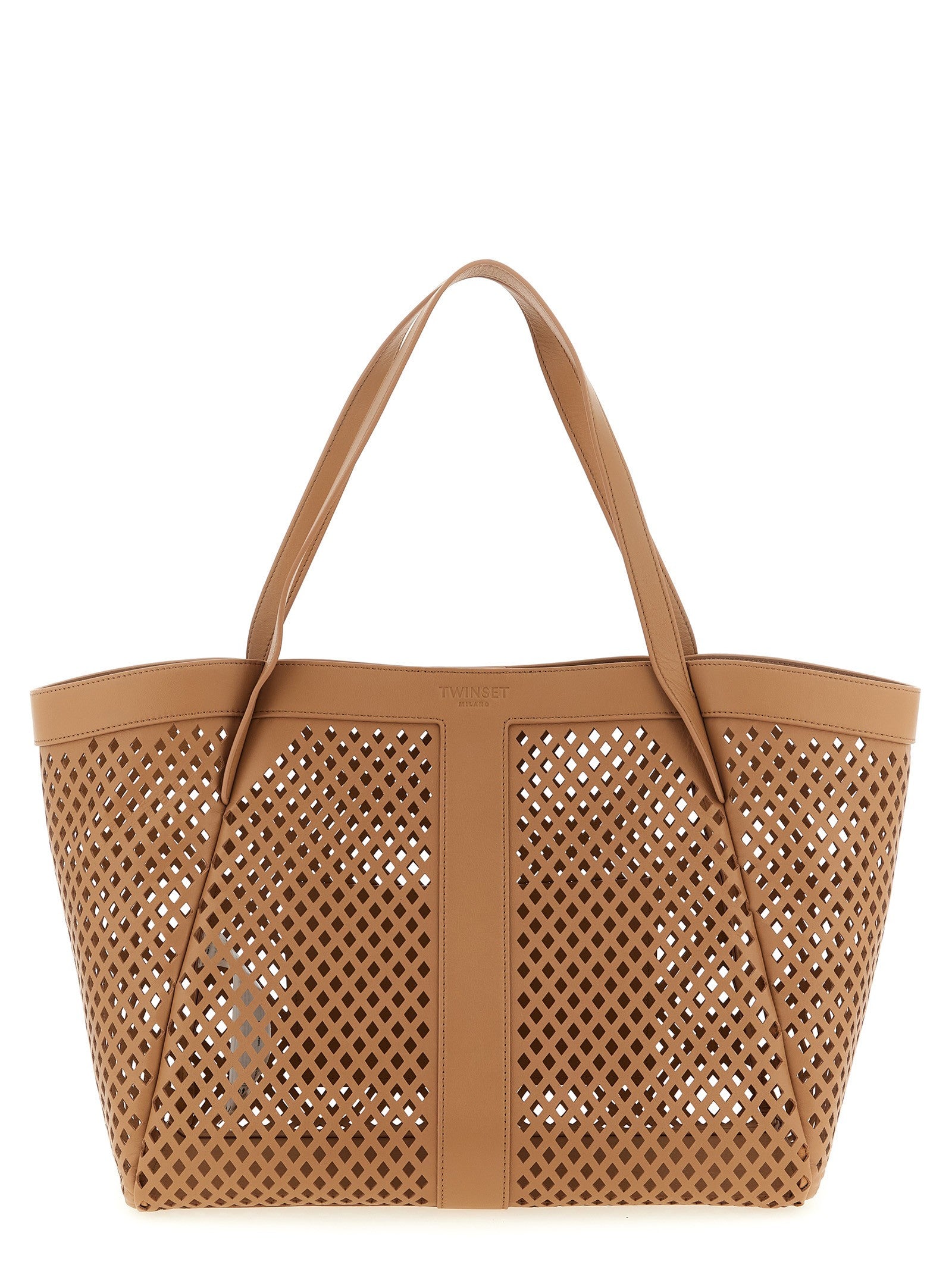 TWINSET Openwork Leather Shopping Bag Brown