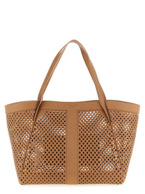 TWINSET Openwork Leather Shopping Bag Brown