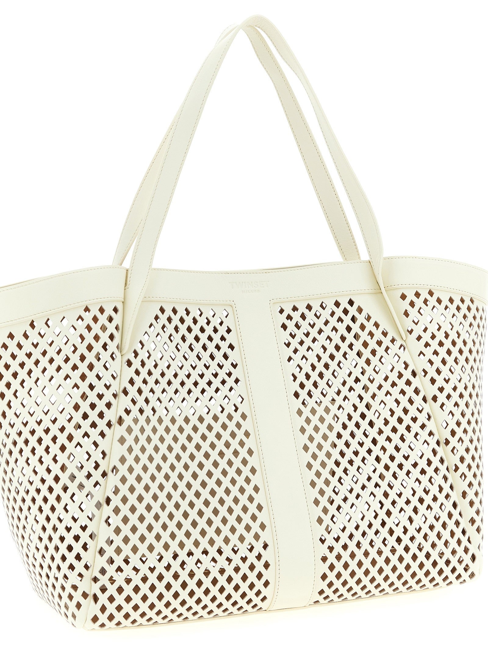 Twin Set Openwork Leather Shopping Bag White