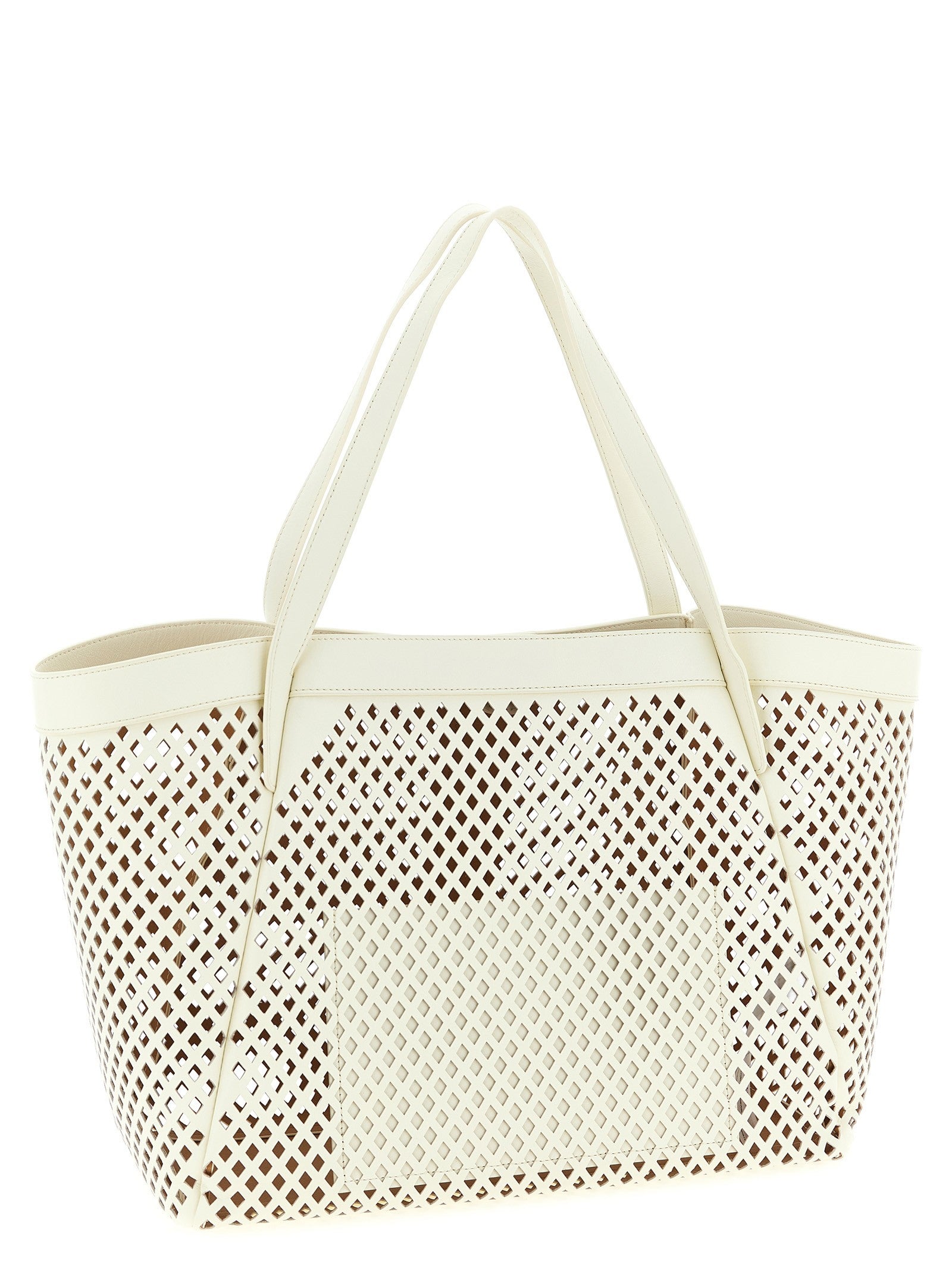 Twin Set Openwork Leather Shopping Bag White