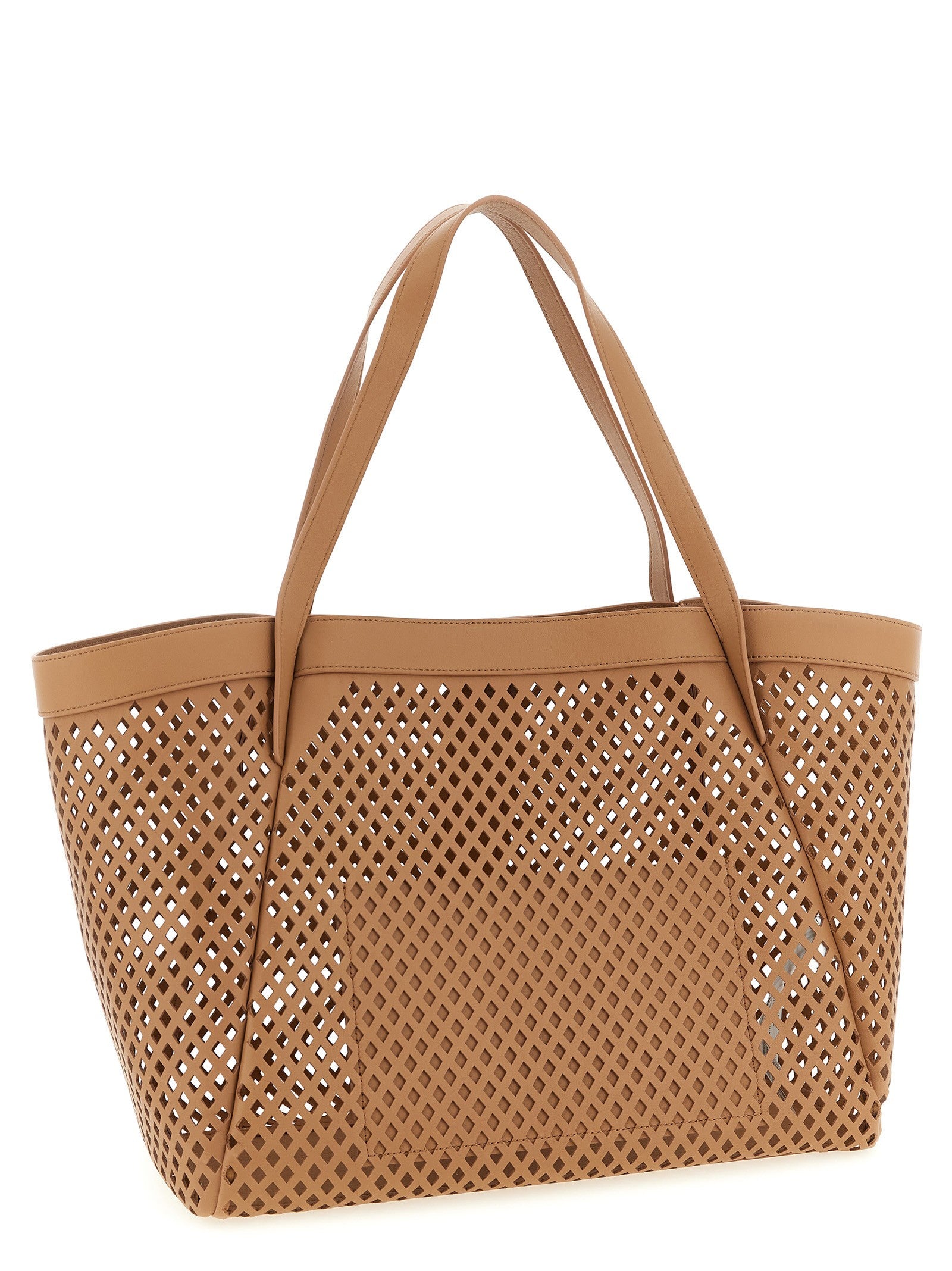 TWINSET Openwork Leather Shopping Bag Brown