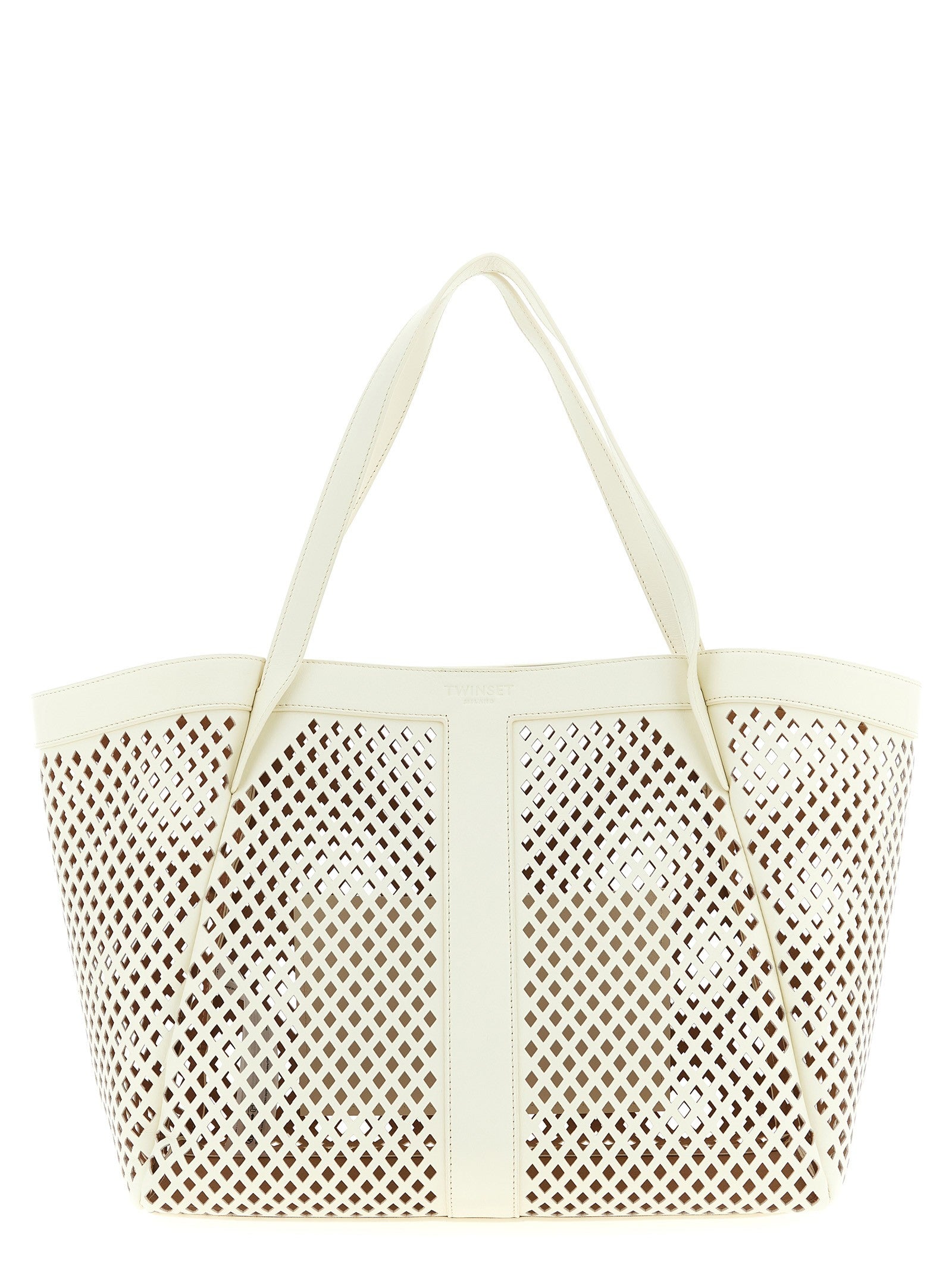 Twin Set Openwork Leather Shopping Bag White