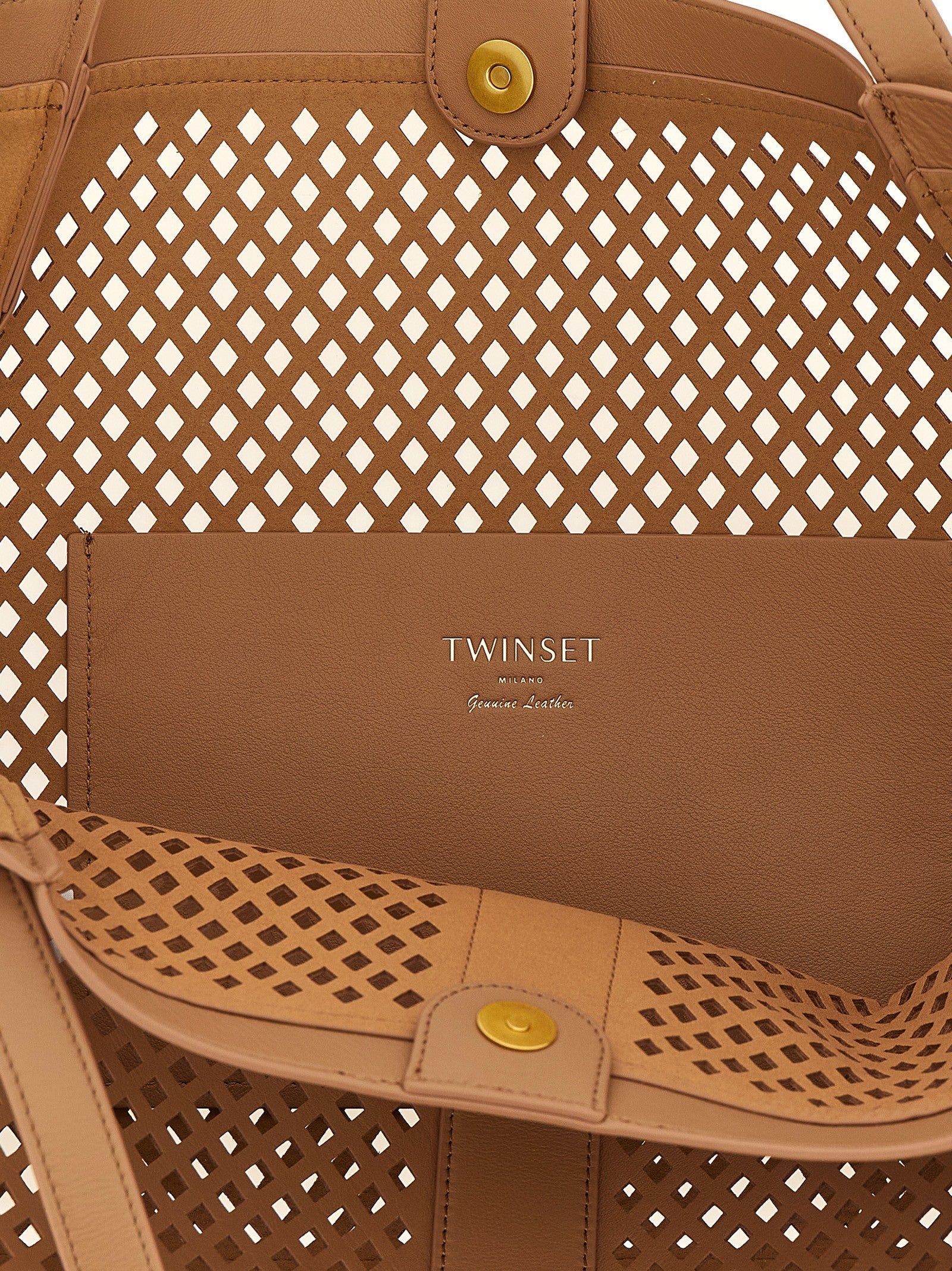 TWINSET Openwork Leather Shopping Bag Brown