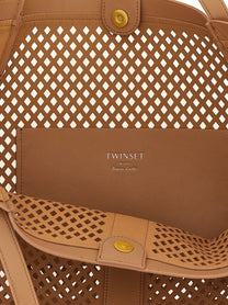 TWINSET Openwork Leather Shopping Bag Brown