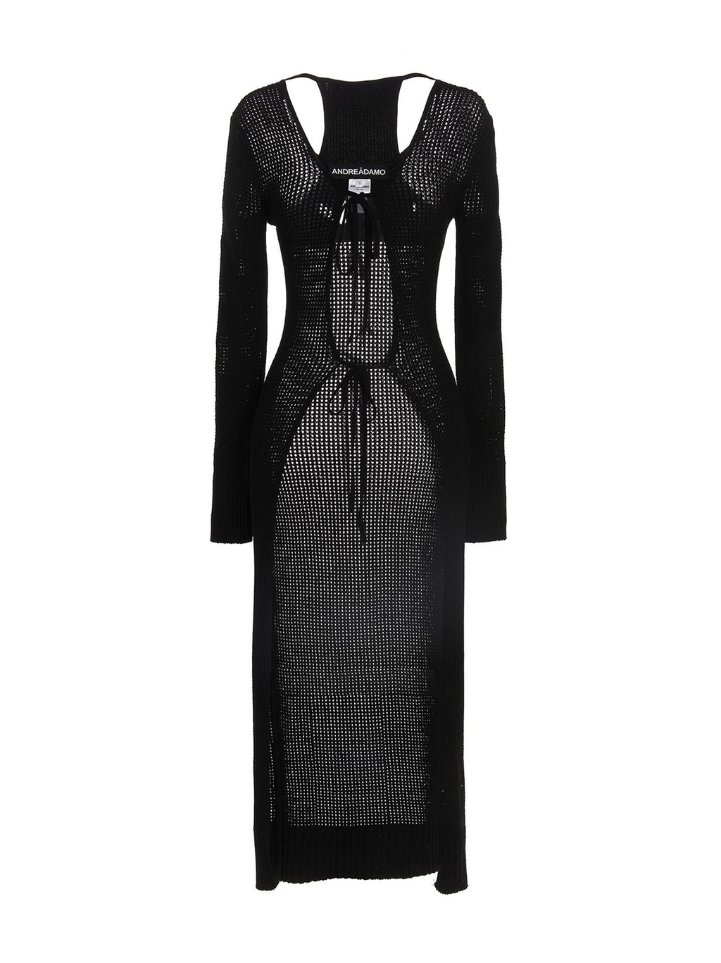 ANDREĀDAMO Openwork Long Cardigan Black