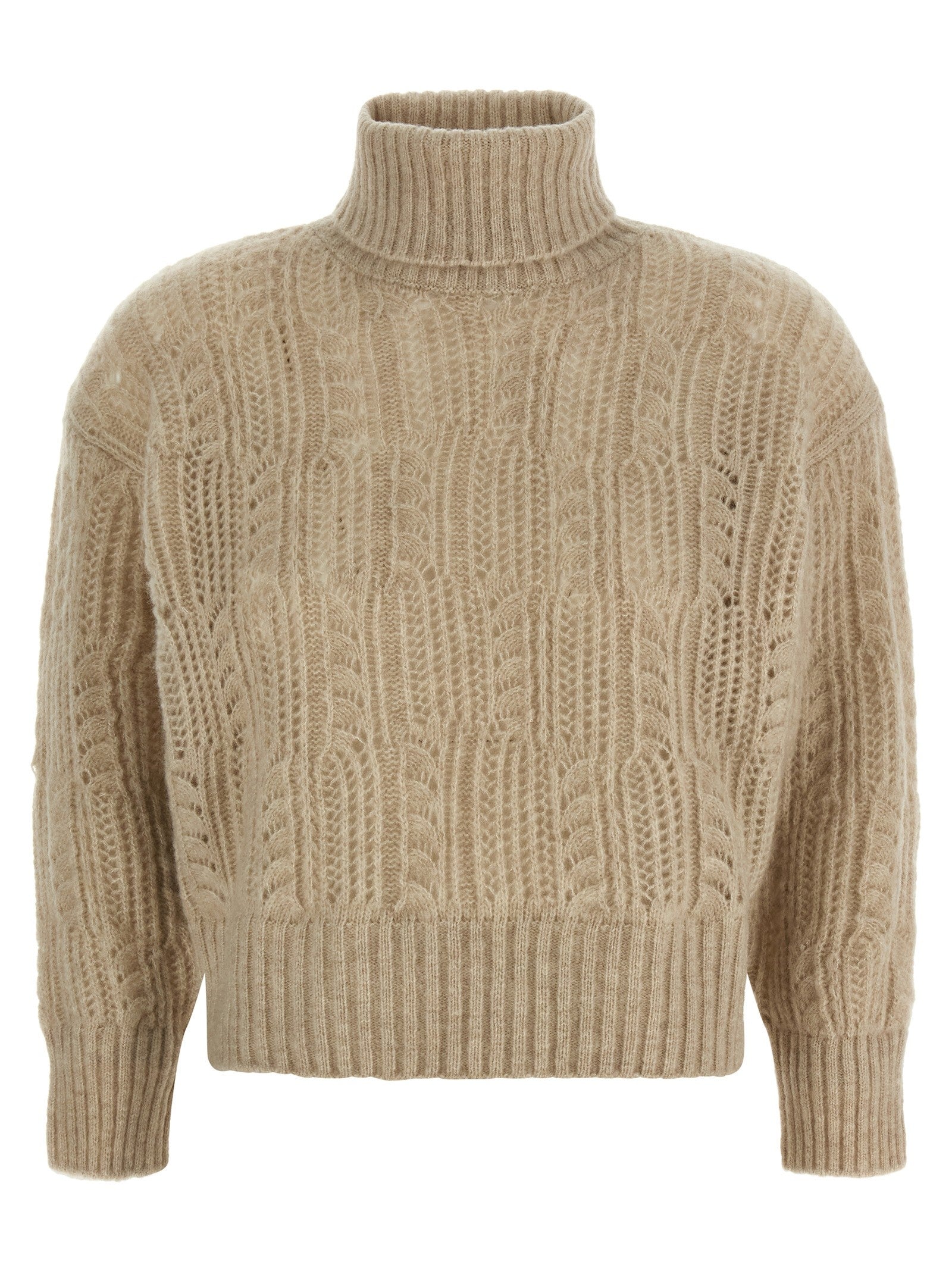 Agnona Openwork Turtleneck Sweater Beige