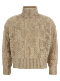 Agnona Openwork Turtleneck Sweater Beige