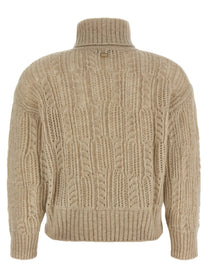 Agnona Openwork Turtleneck Sweater Beige