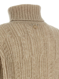 Agnona Openwork Turtleneck Sweater Beige