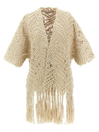 Brunello Cucinelli Opera Dazzling Macramé Cardigan Beige