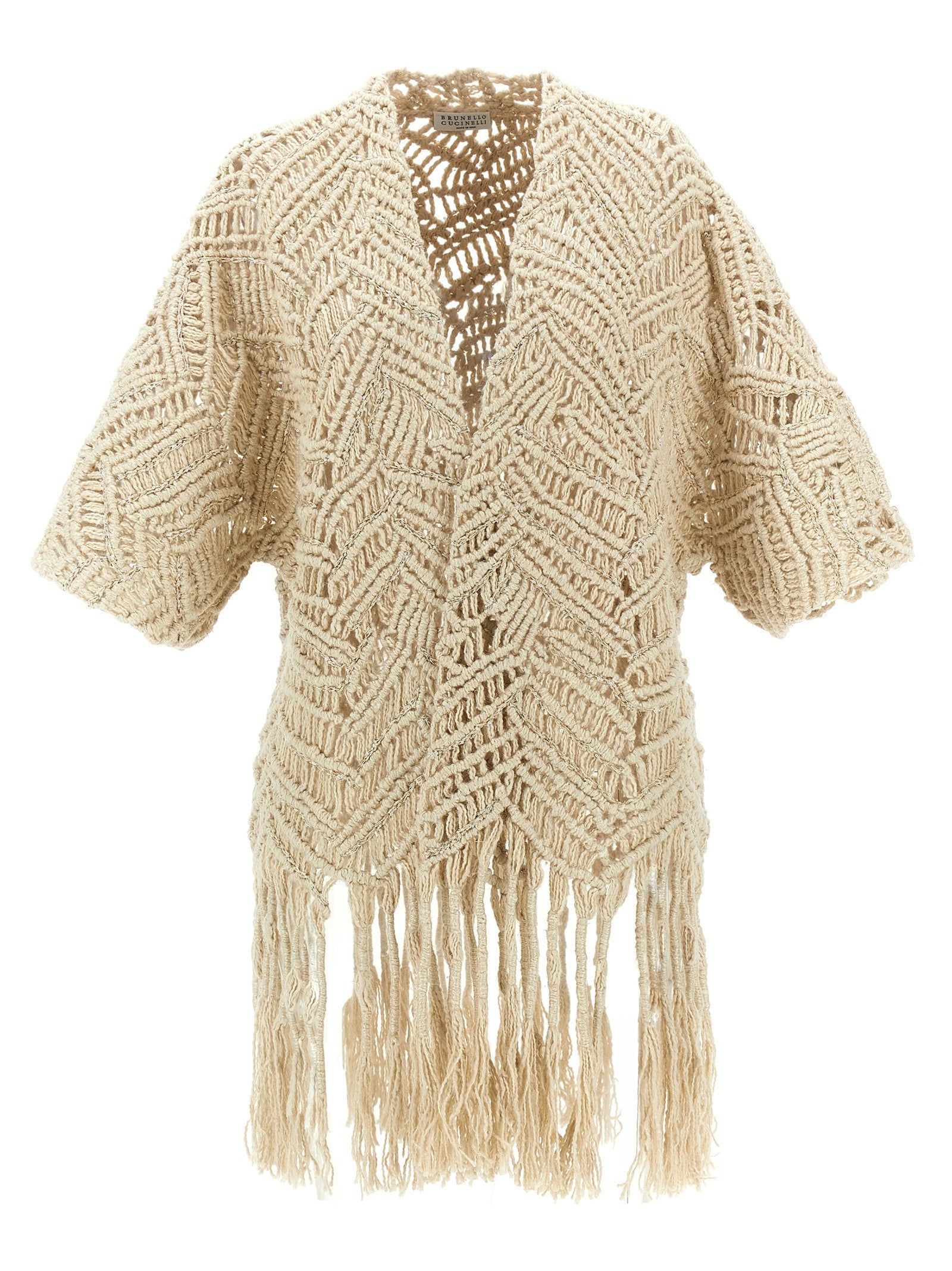 Brunello Cucinelli Opera Dazzling Macramé Cardigan Beige