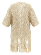 Brunello Cucinelli Opera Dazzling Macramé Cardigan Beige, view 2