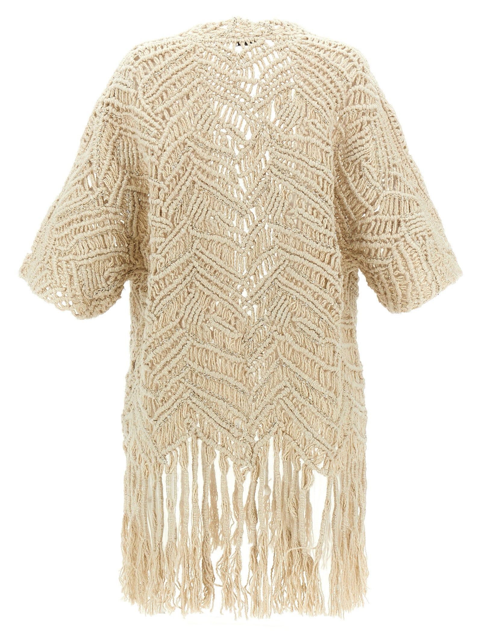 Brunello Cucinelli Opera Dazzling Macramé Cardigan Beige