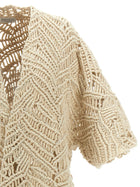 Brunello Cucinelli Opera Dazzling Macramé Cardigan Beige, view 3