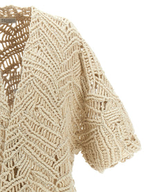 Brunello Cucinelli Opera Dazzling Macramé Cardigan Beige