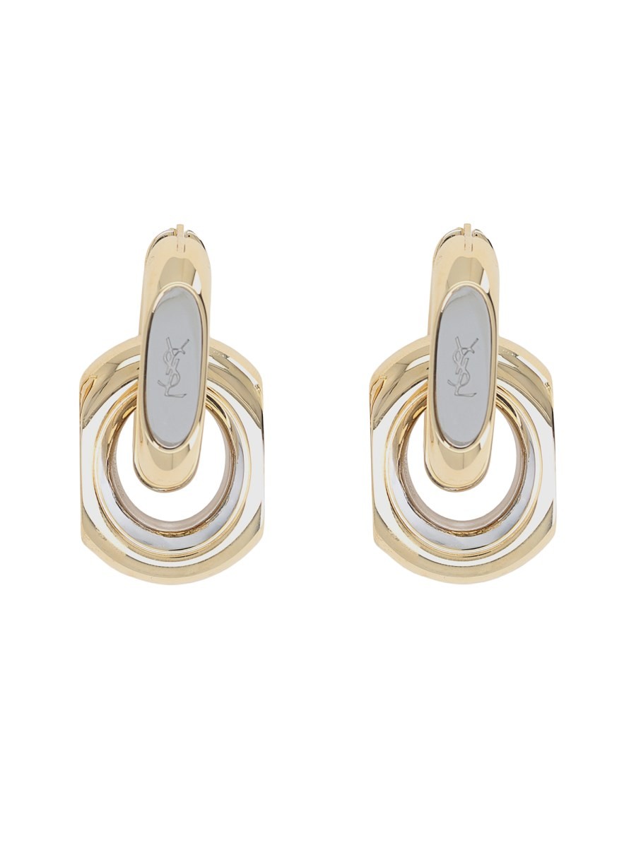 Saint Laurent Women's Orecchini Cassandre Doppio Anello in Metallo Gold
