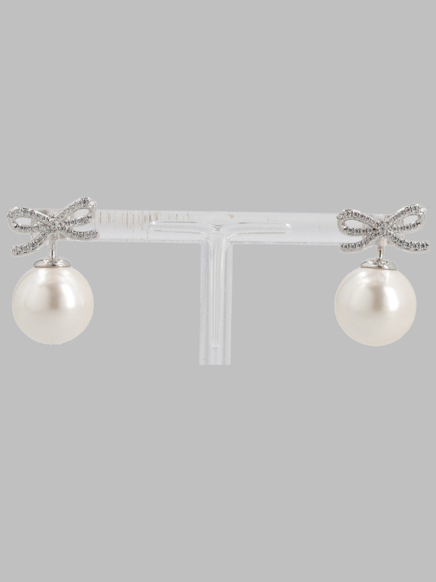 self-portrait Women's Orecchini Con Fiocco Di Cristallo Perla Silver