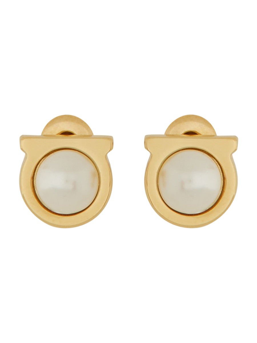 Ferragamo Women's Orecchini Gancini Con Perla Gold