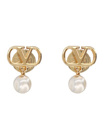Valentino Women's Orecchini Vlogo Signature Con Perla Gold