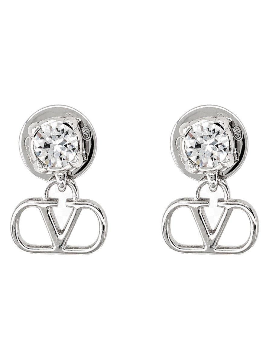 Valentino Women's Orecchini Vlogo Signature Con Strass Silver
