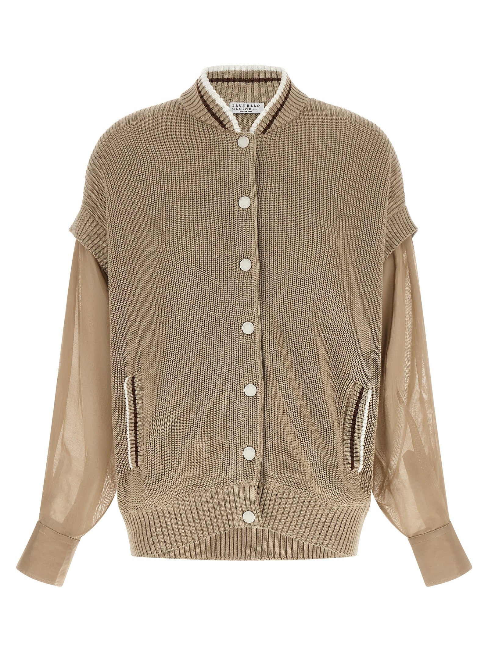Brunello Cucinelli Organza Sleeve Cardigan Beige