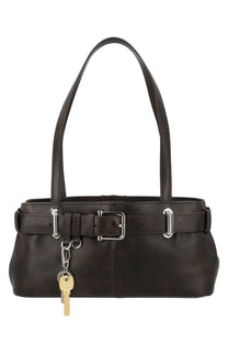 Osoi women’s borsa brocle mini brown black leather handbag with silver-toned buckle and strap details