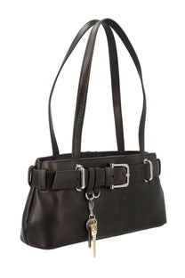 Osoi women’s borsa brocle mini brown black leather handbag with silver-toned buckle belt detail and key ring