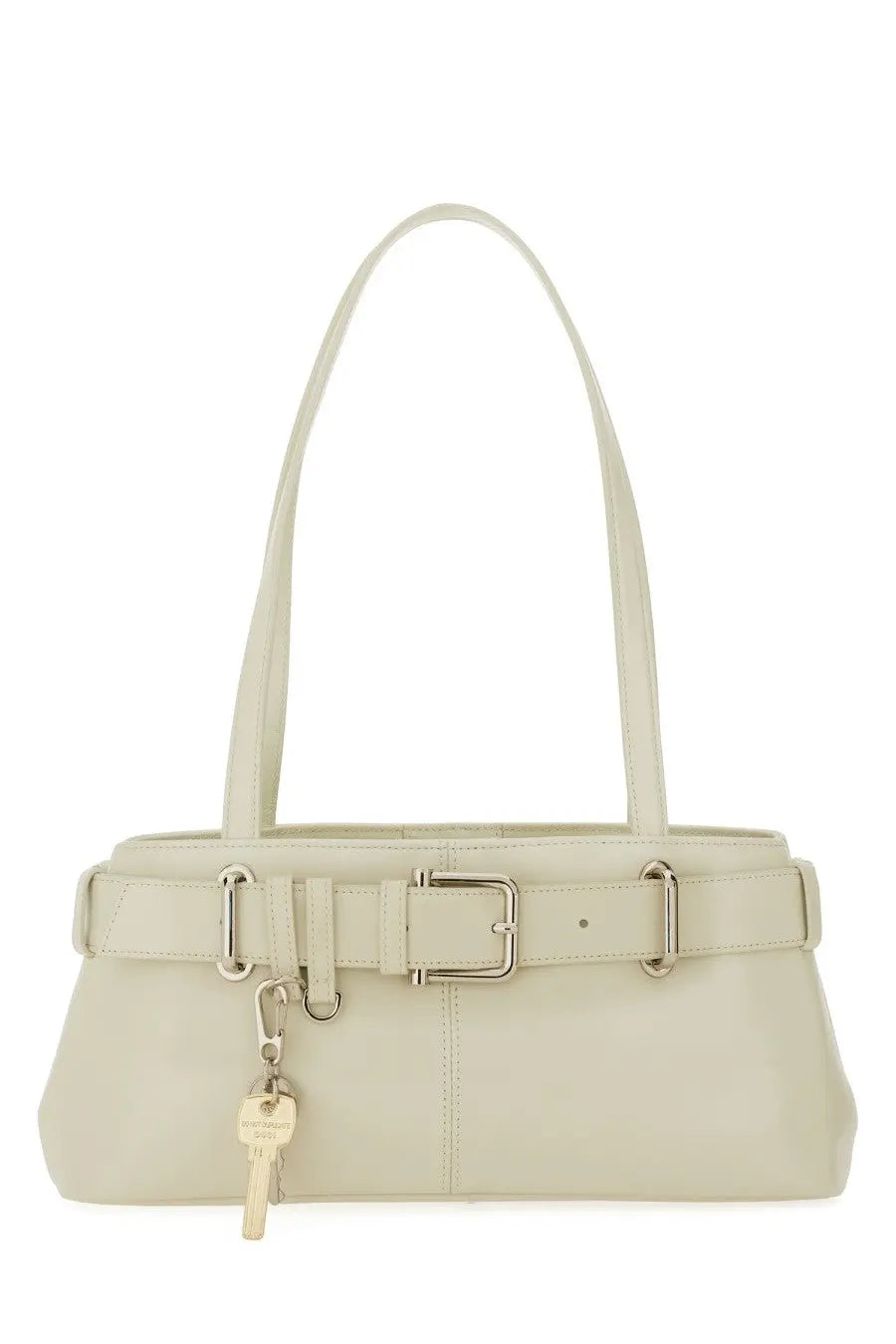 Osoi women’s borsa brocle mini white cream leather handbag with silver-toned buckle and keychain detail