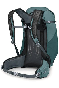Teal and black osprey unisex zaino hikelite blue backpack back view with mesh panel and adjustable straps