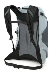 Light gray and black osprey unisex zaino hikelite lt silver backpack with mesh back panel and adjustable straps back view