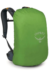 Green osprey rain cover with subtle white logo designed for osprey unisex zaino hikelite yellow backpack